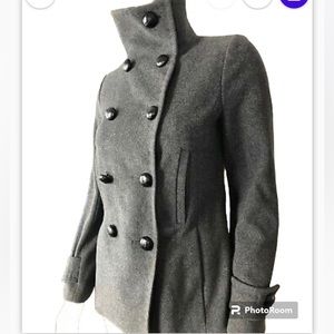 T. Babaton Charcoal Grey Cashmere Italian Virgin Wool  Peacoat Jacket Size L